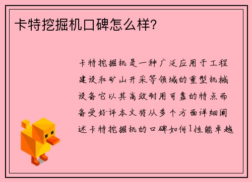 卡特挖掘机口碑怎么样？